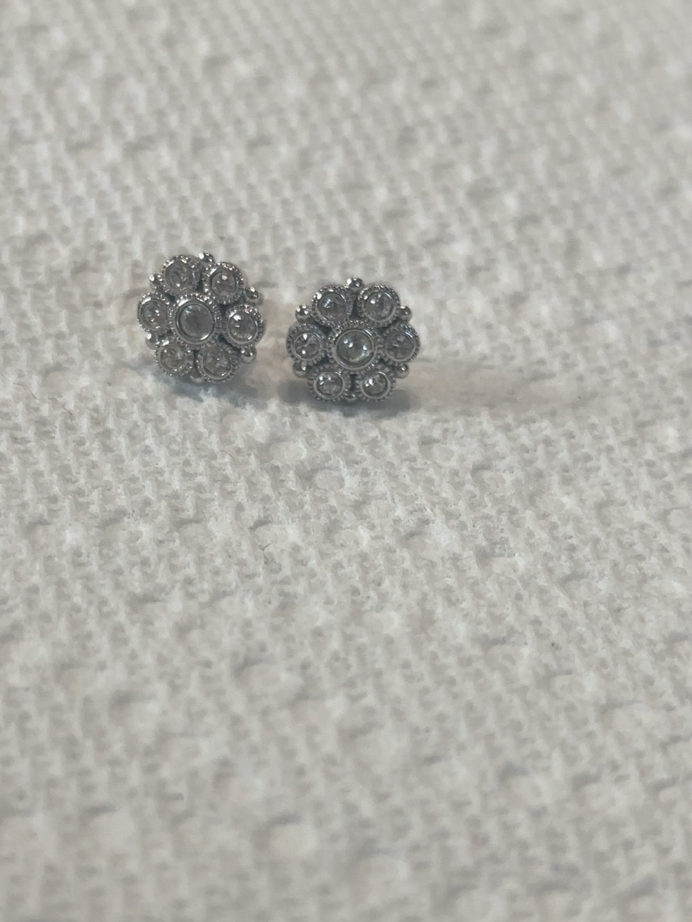 Silver Floral Cluster Stud Earrings - Sparkling Crystal Accent
